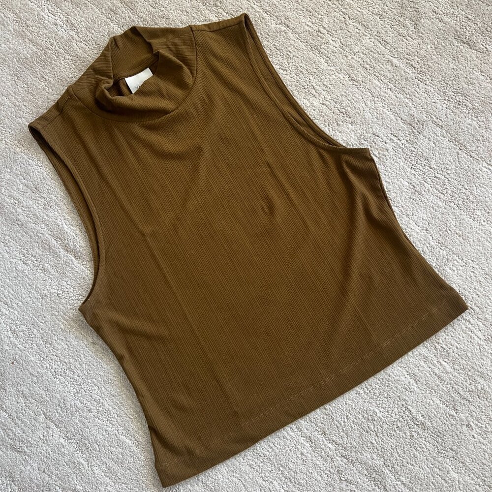 NWOT -Varley - Caley Fitted Rib Mock Neck Tank - Military Olive - Size XL